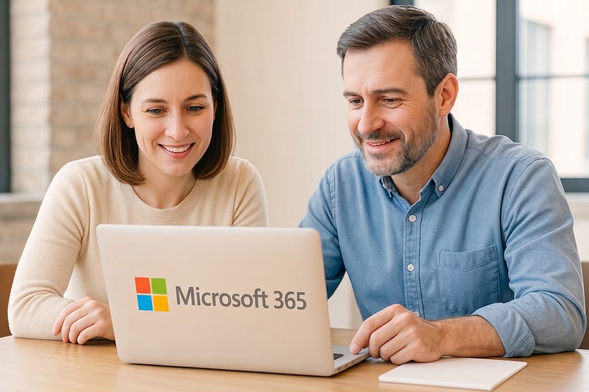 Kollegaer arbejder sammen i Microsoft 365 på laptop